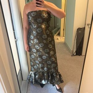 Lulu's Floral Maxi Dress in Olive and Light Blue